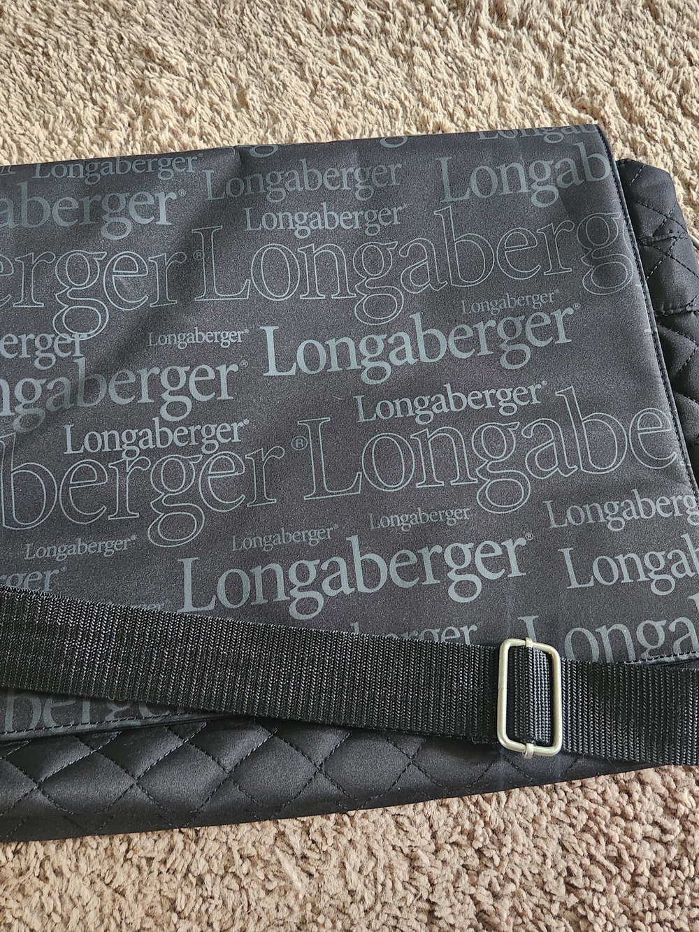 Longaberger Black Messenger Bag with All-Over Logo
